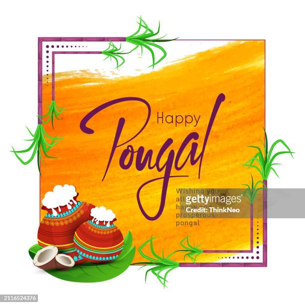 happy pongal greeting background - sugar cane stock illustrations