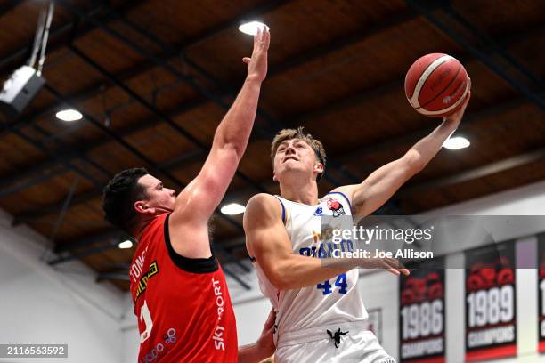 Nicholas Davidson of Nelson shoots during the round one NZ NBL match between Canterbury Rams and Nelson Giants at Cowles Stadium on March 27, 2024 in...