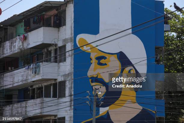 Mural on a building with the face of President Nayib Bukele, in the multi-family neighborhood of 'La Zacamil', in Mejicanos, which for decades was...