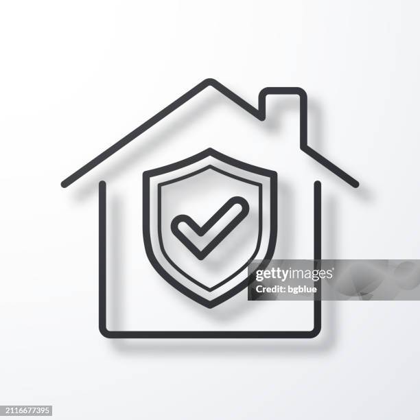 home security - house with shield. line icon with shadow on white background - quality control approved stock illustrations