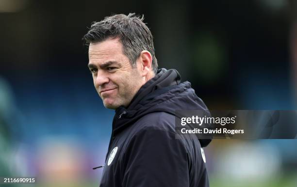 Johann van Graan, the Bath Rugby head of rugby, looks on during the Gallagher Premiership Rugby match between Bath Rugby and Sale Sharks at the...