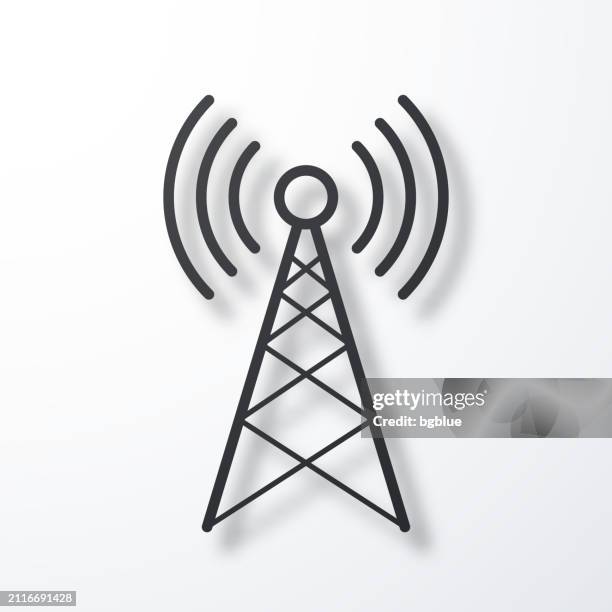 antenna. line icon with shadow on white background - cell tower stock illustrations