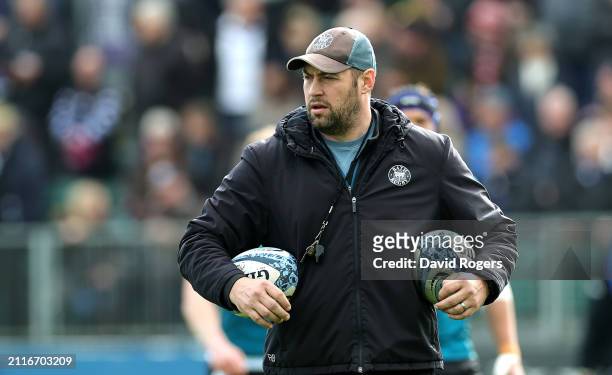 Richard Blaze, the Bath assistant coach, looks on during the Gallagher Premiership Rugby match between Bath Rugby and Sale Sharks at the Recreation...