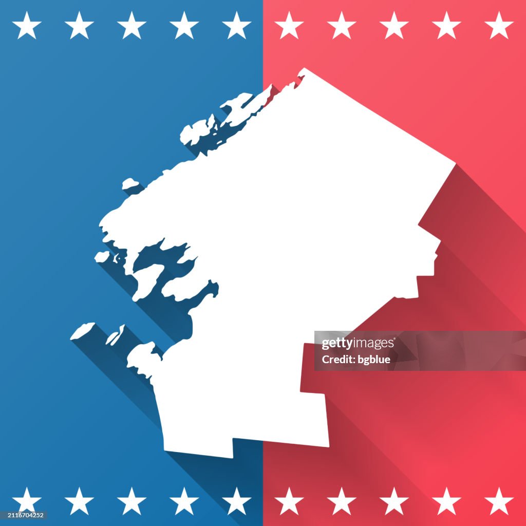 Jefferson County, New York. Map on blue and red background