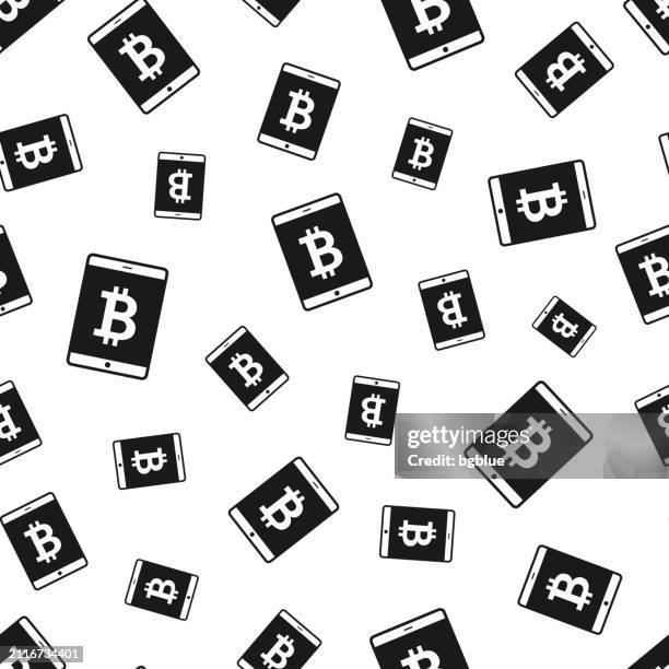 tablet pc with bitcoin sign. seamless pattern. icons on white background - using ipad white background stock illustrations