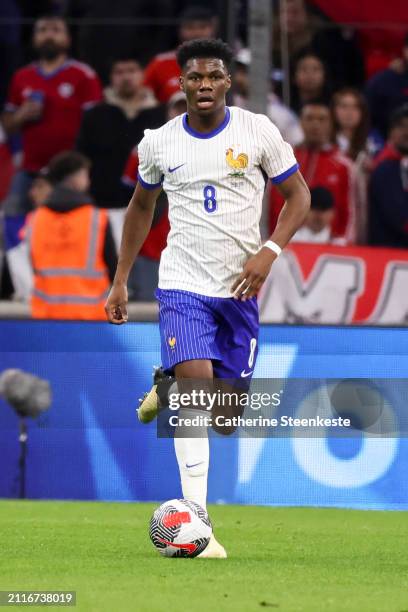 Aurelien Tchouameni of France controls the ball during the international friendly match between France and Chile at Stade Velodrome on March 26, 2024...