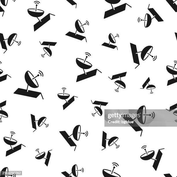 satellite dish on roof. seamless pattern. icons on white background - television aerial stock illustrations