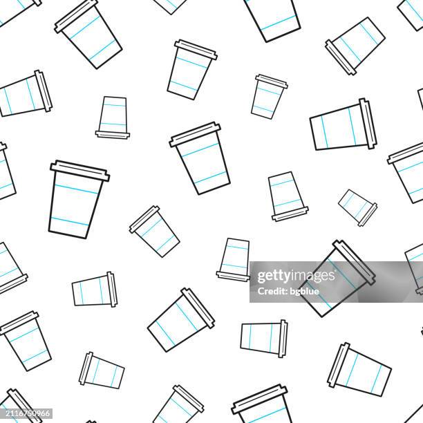 disposable cup. seamless pattern. line icons on white background - coffee sleeve stock illustrations