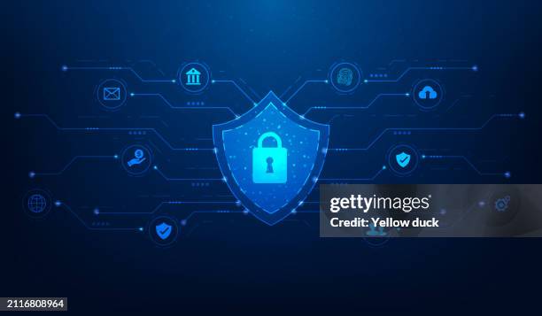 safety key digital technology with icon on blue background. privacy security concept. cyber data network protection. vector illustration fantastic digital design. - identity theft protection stock illustrations