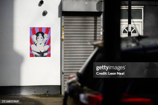 New work by American street artist Pegasus, depicting Catherine, the Princess of Wales, as superhero Wonder Woman is seen on a wall on March 27, 2024...