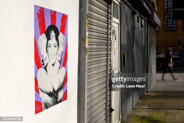 New work by American street artist Pegasus, depicting Catherine, the Princess of Wales, as superhero Wonder Woman is seen on a wall on March 27, 2024...