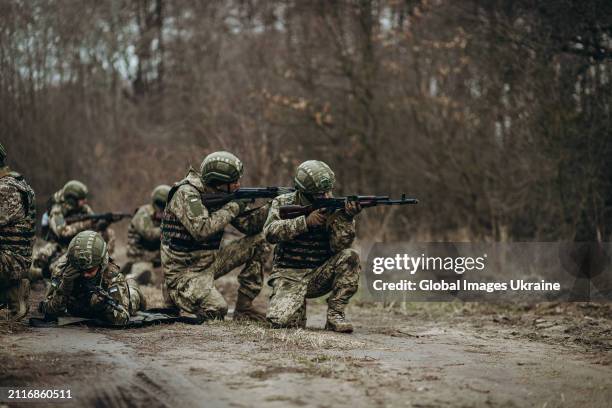 Recruits of the 1st Separate Mechanized Battalion ‘Da Vinci Wolves’ named after Dmytro Kotsiubailo undergo a five-day training at a military outdoor...