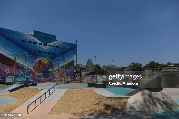 View of the buildings and sports areas, in the 'La Zacamil' neighborhood, in Mejicanos, which for decades was under gang control within the framework...