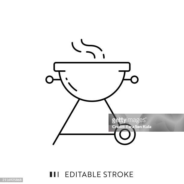 barbecue grill line icon design with editable stroke. suitable for infographics, web pages, mobile apps, ui, ux, and gui design. - backyard enjoyment stock illustrations