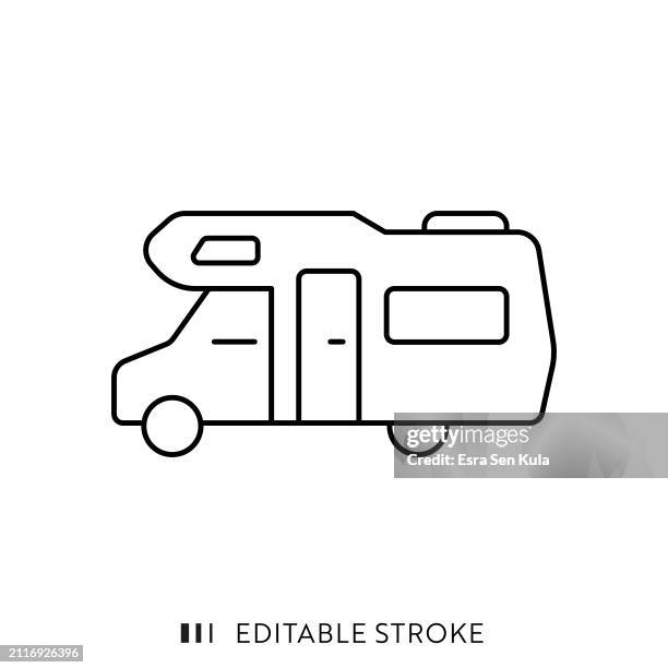 motor caravan line icon design with editable stroke. suitable for infographics, web pages, mobile apps, ui, ux, and gui design. - camper trailer stock illustrations