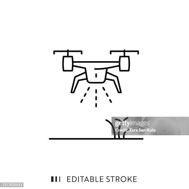 agricultural drone line icon design with editable stroke. suitable for infographics, web pages, mobile apps, ui, ux, and gui design. - drone landscape stock illustrations