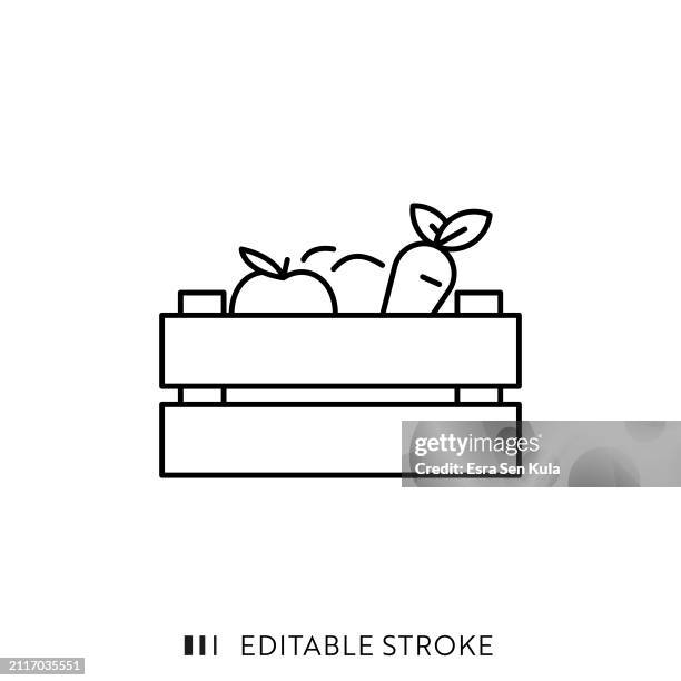 illustrazioni stock, clip art, cartoni animati e icone di tendenza di design dell'icona della linea del mercato contadino con tratto modificabile. adatto per infografiche, pagine web, app mobili, ui, ux e progettazione di gui. - cestino