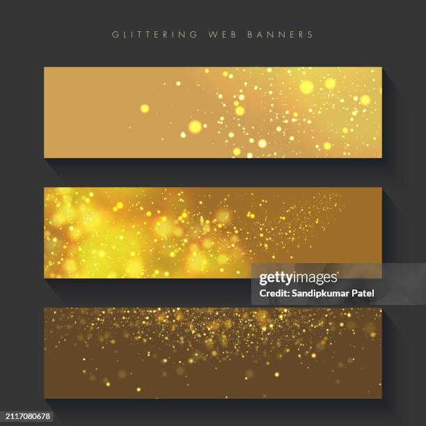 set of horizontal glittering golden headers or banners for holidays - gold sequin stock illustrations