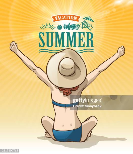 ilustraciones, imágenes clip art, dibujos animados e iconos de stock de signo soleado - bolsa de playa