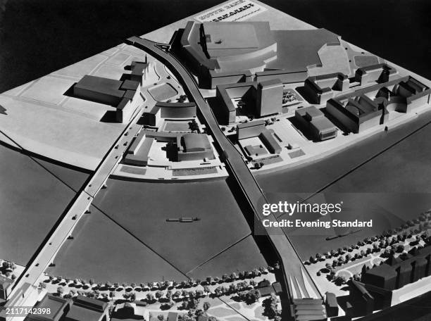 An architectural model of London's South Bank redevelopment, May 1956.