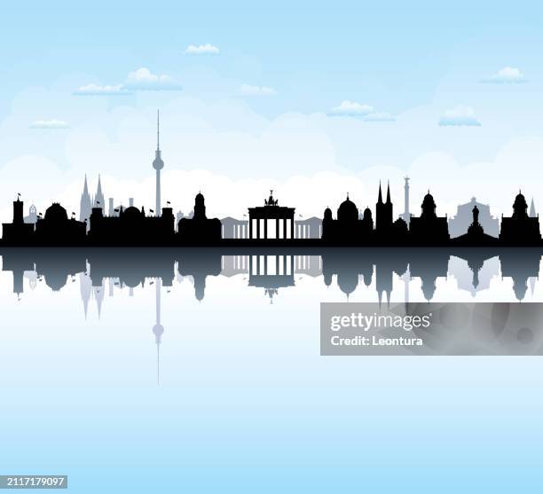 berlin, germany skyline silhouette (all buildings are complete and moveable) - reichstag dome stock illustrations