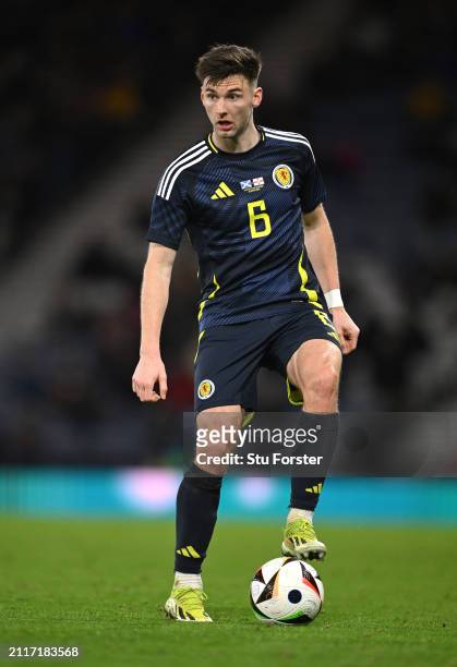 Scotland player Kieran Tierney in action during the international friendly match between Scotland and Northern Ireland at Hampden Park on March 26,...