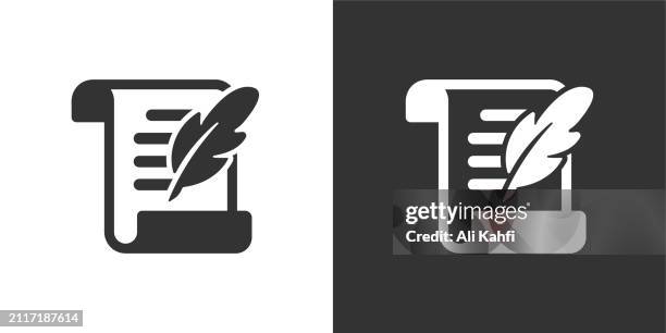 ilustrações de stock, clip art, desenhos animados e ícones de paper and quill solid icons. containing data, strategy, planning, research solid icons collection. vector illustration. for website design, logo, app, template, ui, etc - pena de escrever