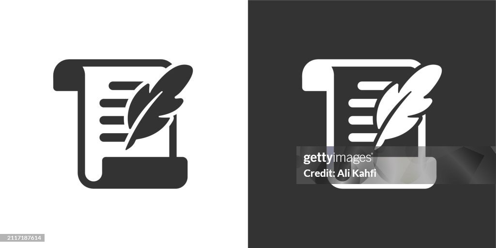 Paper and quill solid icons. Containing data, strategy, planning, research solid icons collection. Vector illustration. For website design, logo, app, template, ui, etc