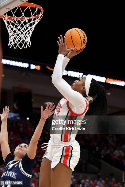 Cotie McMahon of the Ohio State Buckeyes shoots the ball during the NCAA Women's Basketball Tournament First Round game against the Maine Black Bears...