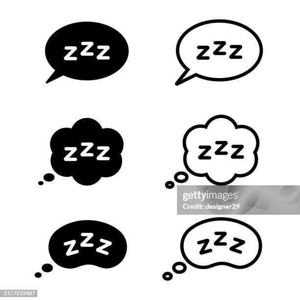 bildbanksillustrationer, clip art samt tecknat material och ikoner med sleep zzz speech bubble icon set vector design. sleep, resting and snoring vector set. - trött