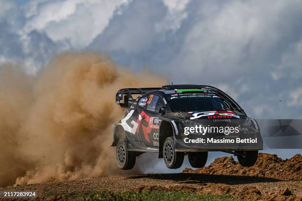 Elfyn Evans of Great Britain and Scott Martin of Great Britain are competing with their Toyota Gazoo Racing WRT Toyota GR Yaris Rally1 during the...