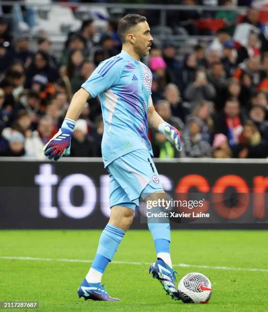 Claudio Bravo of Team Chile in action during the international friendly match between France and Chile at Stade Velodrome on March 26, 2024 in...