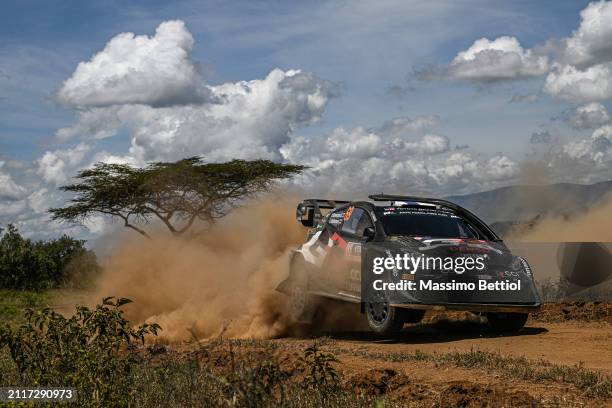 Kalle Rovanpera of Finland and Jonne Halttunen of Finland compete with their Toyota Gazoo Racing WRT Toyota GR Yaris Rally1 during the Shakedown of...