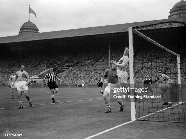 Newcastle Football Club score a goal against Manchester City during the FA Cup Final, Wembley Stadium, London, May 7th 1955. Newcastle won 3-1.