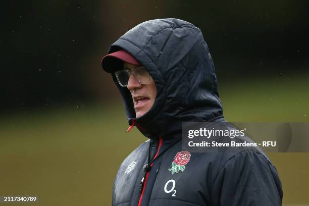 Red Roses head coach John Mitchell looks on during the England Red Roses training session at Pennyhill Park on March 27, 2024 in Bagshot, England.