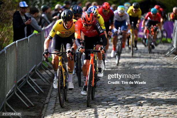 Mick van Dijke of The Netherlands and Team Visma | Lease a Bike and Magnus Sheffield of The United States and Team INEOS Grenadiers attack at the...