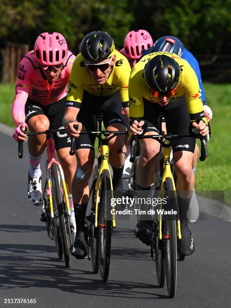 Alberto Bettiol of Italy and Team EF Education - EasyPost, Tiesj Benoot of Belgium, Matteo Jorgenson of The United States and Team Visma | Lease a...