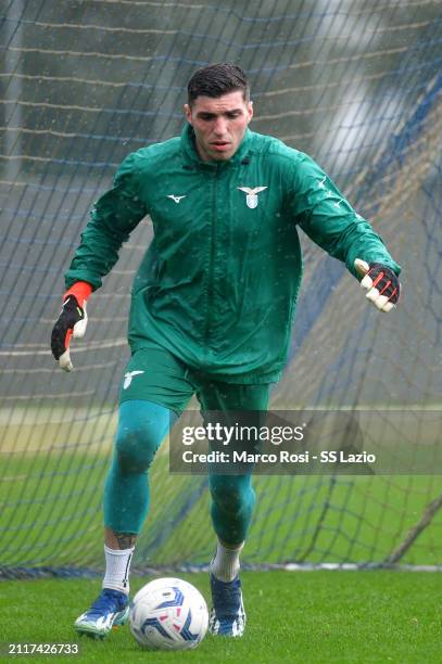 Christos Mandas of SS Lazio during the SS Lazio training session at the Formello sport centre on March 27, 2024 in Rome, Italy.