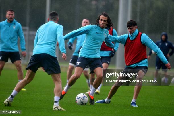 Matteo Guendouzi and Felipe Anderson of SS Lazio during the SS Lazio training session at the Formello sport centre on March 27, 2024 in Rome, Italy.