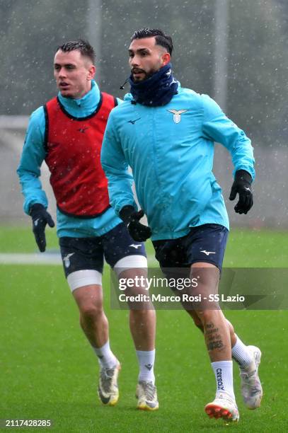 Patric and Valetin Castellanos of SS Lazio during the SS Lazio training session at the Formello sport centre on March 27, 2024 in Rome, Italy.