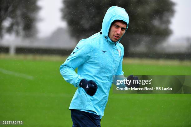 Nicolò Casale of SS lazio during the SS Lazio training session at the Formello sport centre on March 27, 2024 in Rome, Italy.