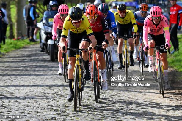 Tiesj Benoot of Belgium and Team Visma | Lease a Bike, Joshua Tarling of The United Kingdom and Team INEOS Grenadiers and Alberto Bettiol of Italy...