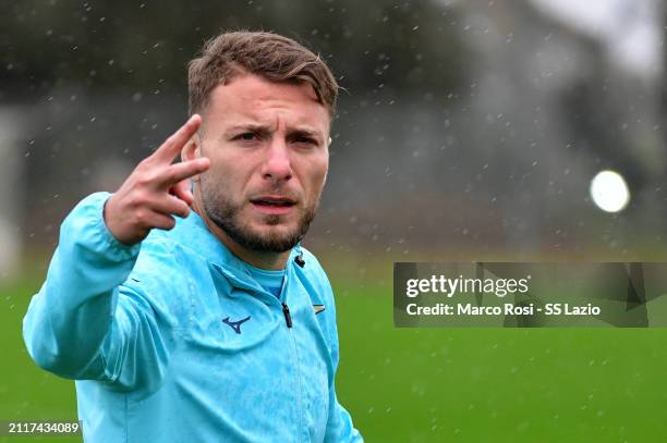 Ciro Immobile of SS Lazio during the SS Lazio training session at the Formello sport centre on March 27, 2024 in Rome, Italy.