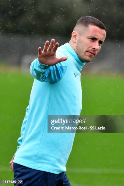 Adam Marusic of SS Lazio during the SS Lazio training session at the Formello sport centre on March 27, 2024 in Rome, Italy.