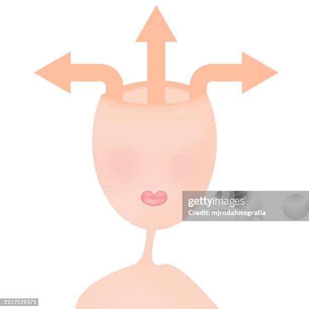 illustration of openable head with three arrows in different directions - mjrodafotografia stock pictures, royalty-free photos & images