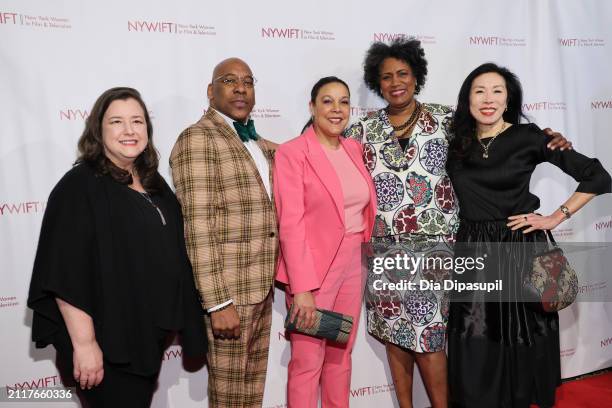 Rebecca Damon, Ezra Knight, Linda Powell, Nancy Giles and Jodi Long attend the New York Women in Film and Television's 44th Annual Muse awards at...