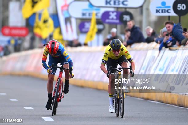 Shirin van Anrooij of The Netherlands and Team Lidl - Trek and race winner Marianne Vos of The Netherlands and Team Visma-Lease a Bike sprint at...