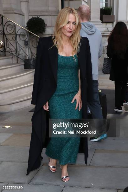 Gillian Anderson leaving her hotel ahead of the premiere for new Netflix film 'Scoop' on March 27, 2024 in London, England.