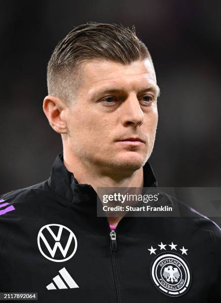 Toni Kroos of Germany looks on prior to the international friendly match between Germany and The Netherlands at Deutsche Bank Park on March 26, 2024...