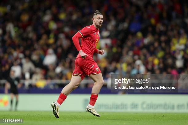 Radu Dragusin of Romania in action during the friendly match between Romania and Colombia at Civitas Metropolitan Stadium on March 26, 2024 in...